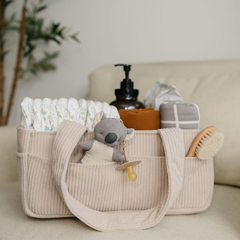 Baby Nursery Handles - Ruime opvouwbare corduroy luiertas organizer met