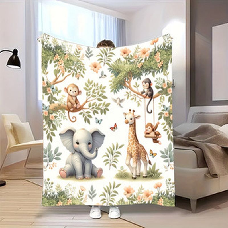 Baby Nursery Fabric - VIKAMA aquarel jungle dier babydeken olifant