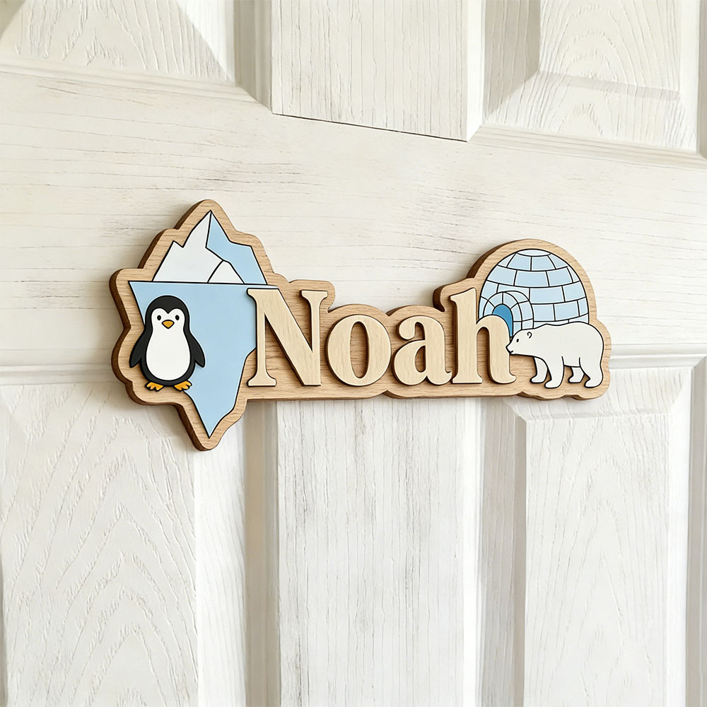 Baby Nursery Wall Art - Arctic Penguin & Polar Bear Custom