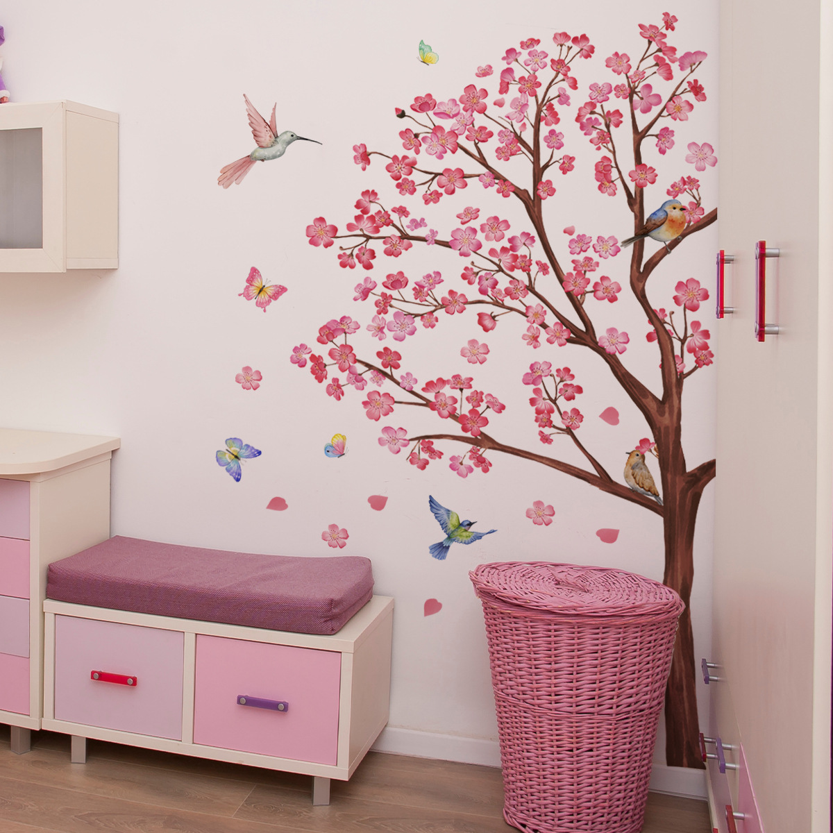 Baby Girl Nursery Quotes - Aquarel Vogel Bloem Muurstickers Woonkamer Decoratie