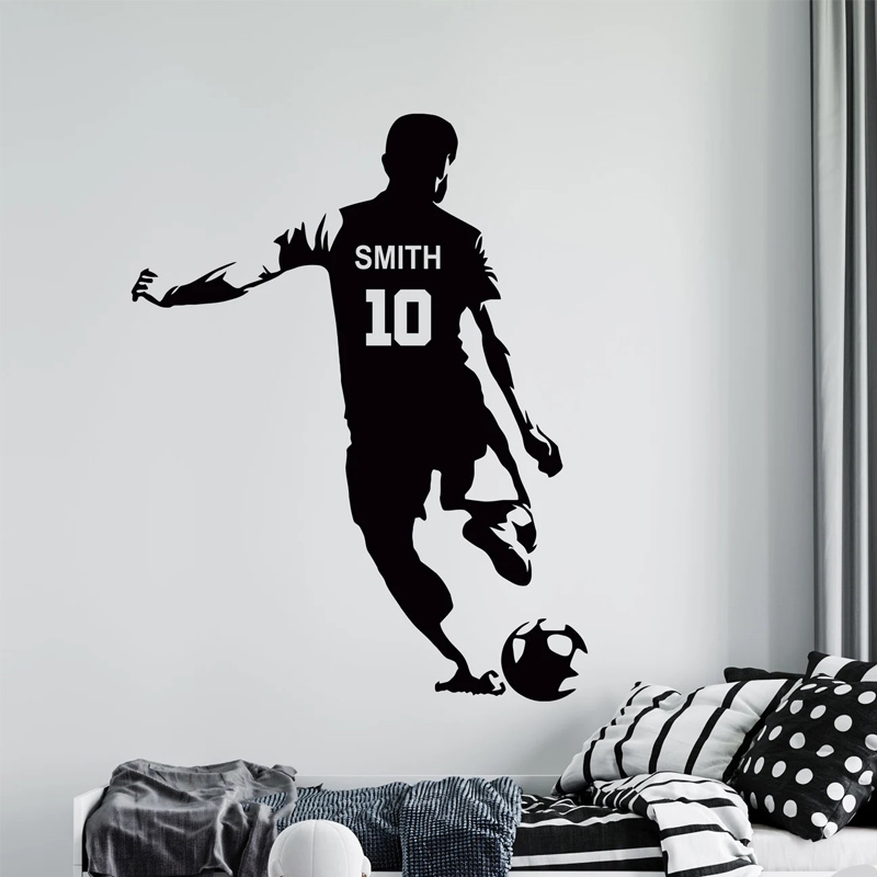 Baby Nursery Vinyl - Gepersonaliseerde voetbalspeler naam en nummer muursticker