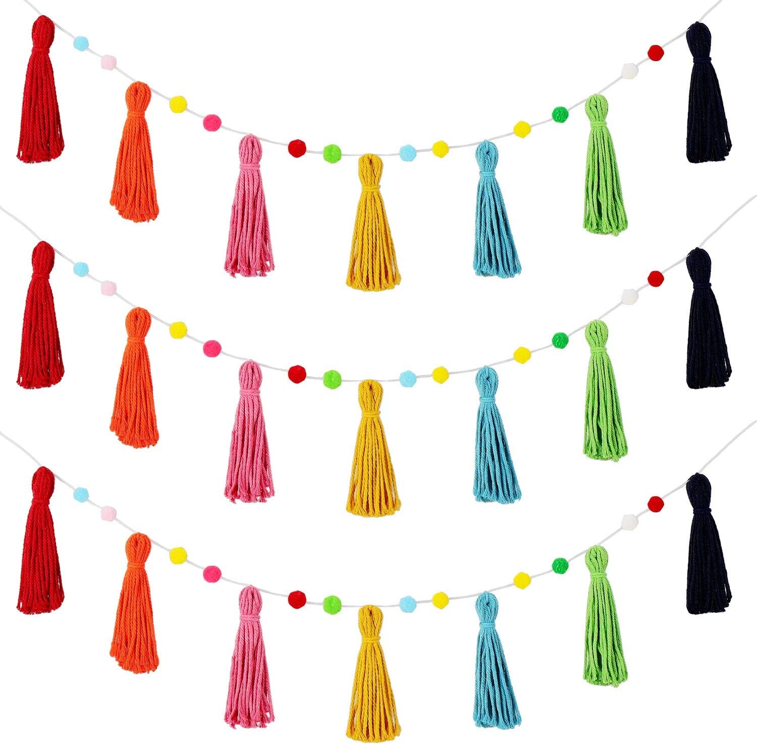 Baby Nursery Fabric - 3-delige kleurrijke regenboog Boho kwastjeslinger Pom