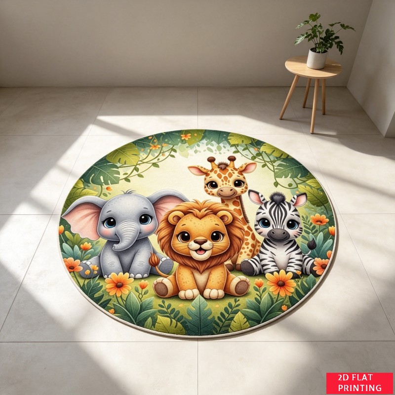 Baby Nursery Jungle Rug - Jungle Safari Baby Dieren Leeuw Olifant