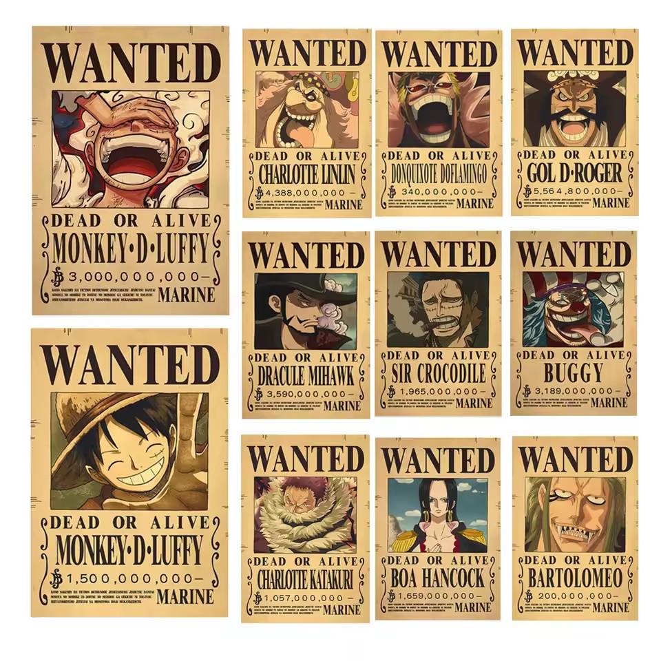Baby Nursery Vinyl - Anime One Piece Bounty Wanted Posters