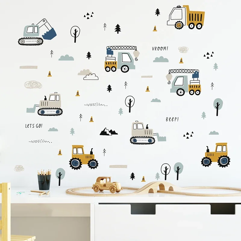 Baby Nursery Vinyl - Handgetekende schattige auto's vrachtwagen muurstickers kinderkamer