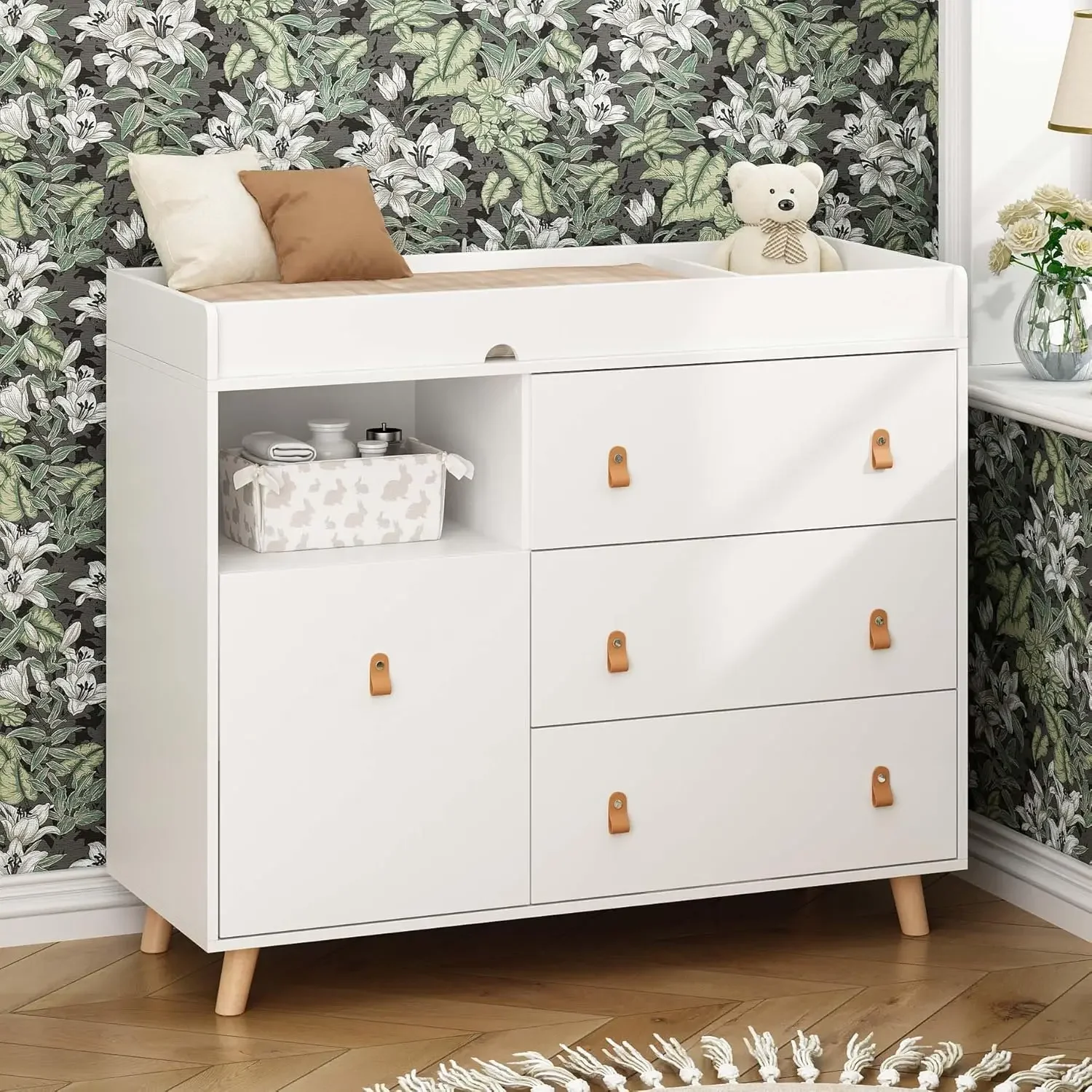 Baby Nursery Dresser Changing Table - Baby commode met verschoningsblad, laden, plank,