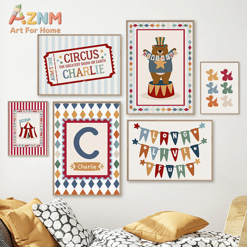 Baby Nursery Wall Art - Circus Beer Goochelaar Hond Citaat Kinderkamer
