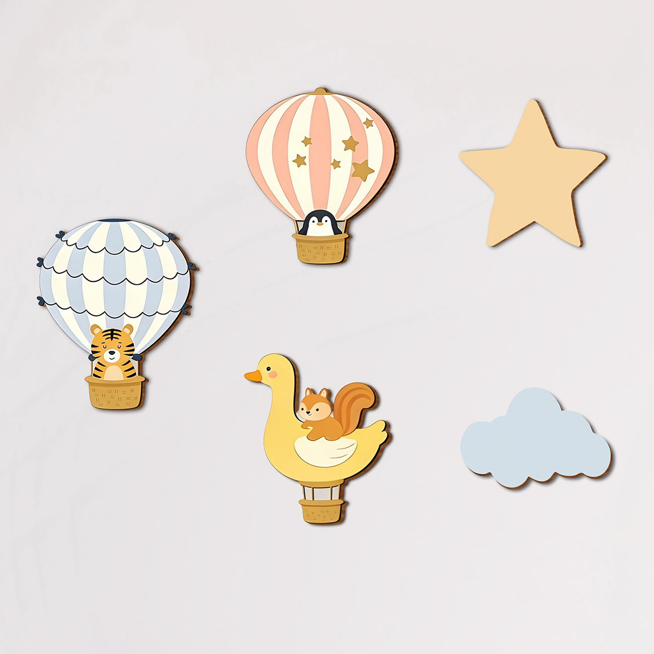 Baby Nursery Vinyl - 5 stuks dieren heteluchtballon houten muurstickers