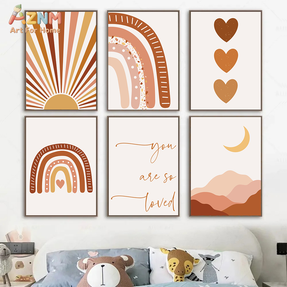 AZNM Boho Zon Maan Regenboog C - Baby Nursery Wall Art recensie en prijs