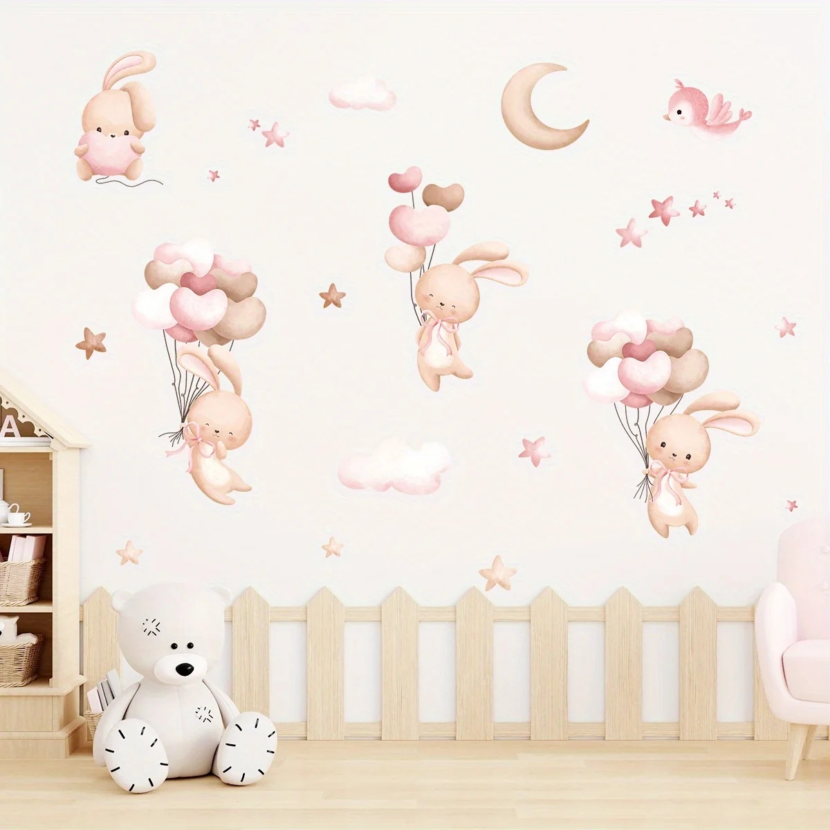Schattig konijn ballon muursti - Baby Girl Nursery Quotes recensie en prijs