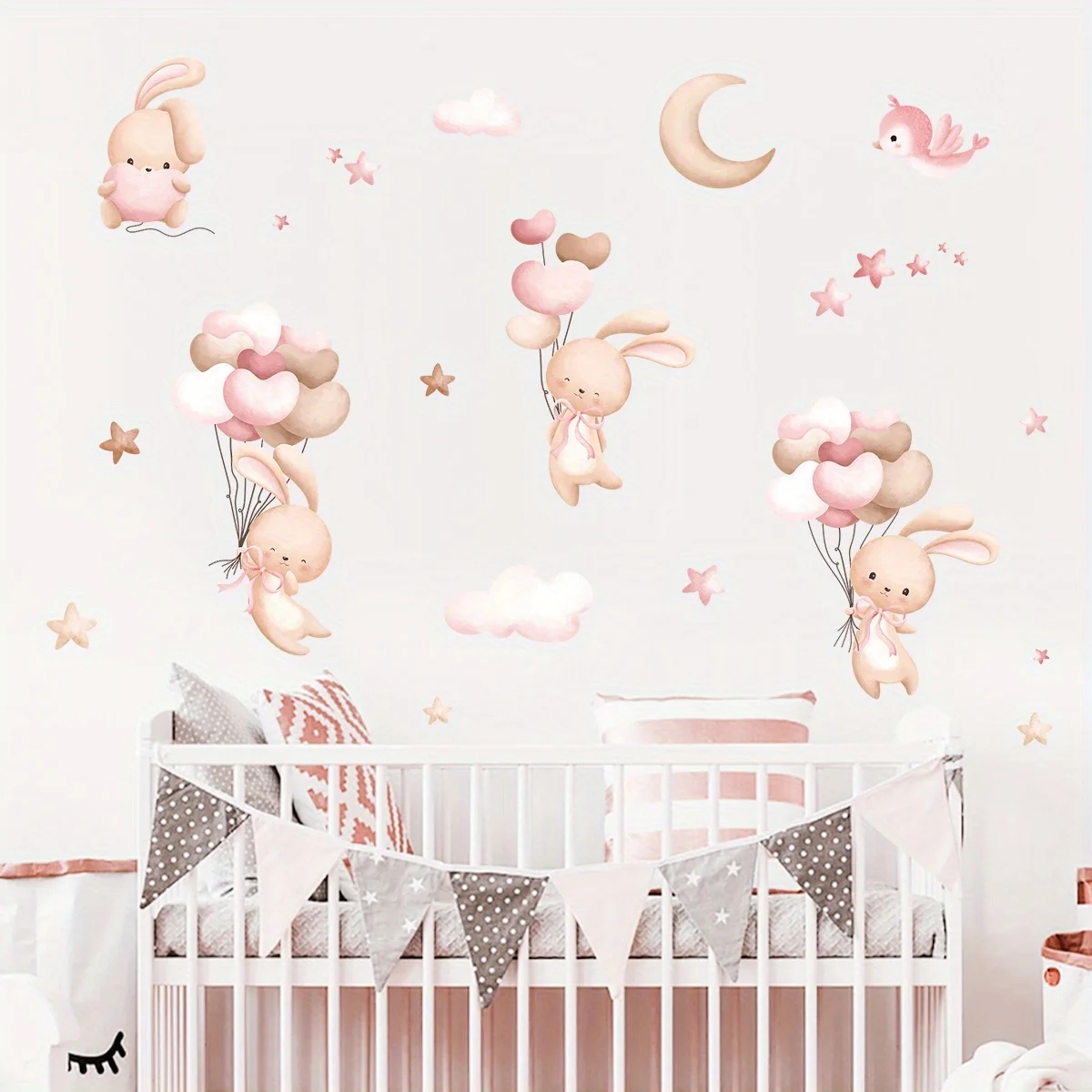 Schattig konijn ballon muursti - Baby Girl Nursery Quotes recensie en prijs