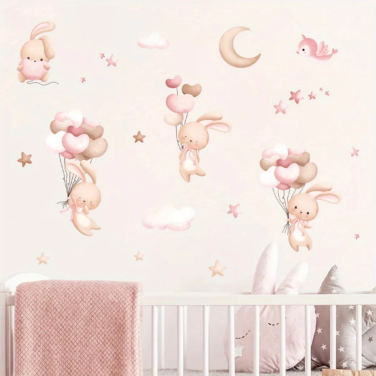 Schattig konijn ballon muursti - Baby Girl Nursery Quotes recensie en prijs