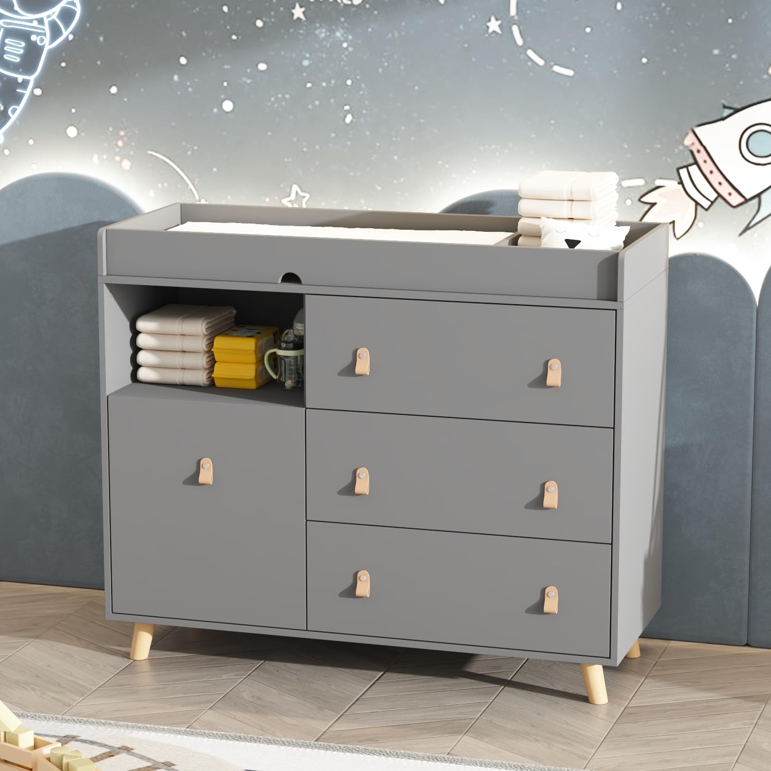 Baby commode met 4 laden, kind - Baby Nursery Dresser Changing Table recensie en prijs