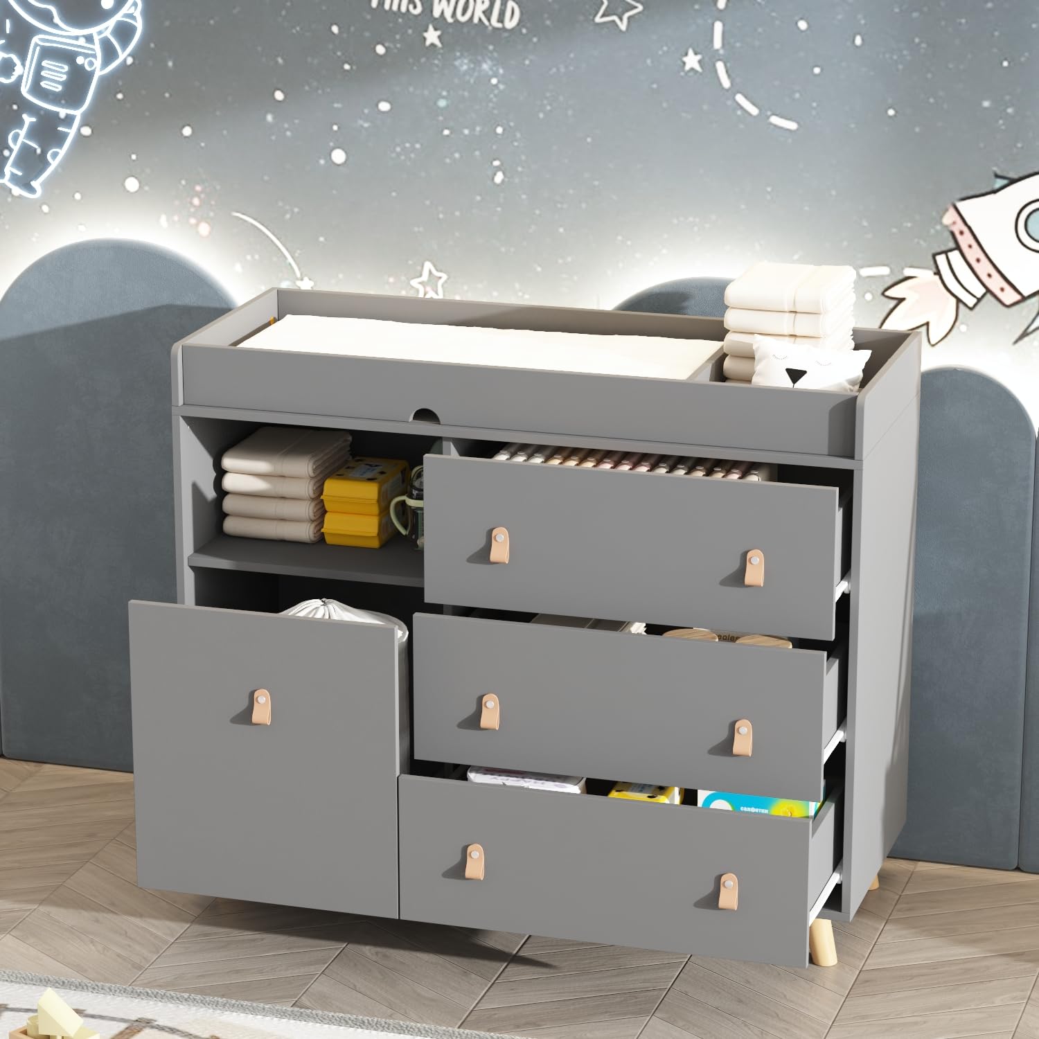 Baby commode met 4 laden, kind - Baby Nursery Dresser Changing Table recensie en prijs